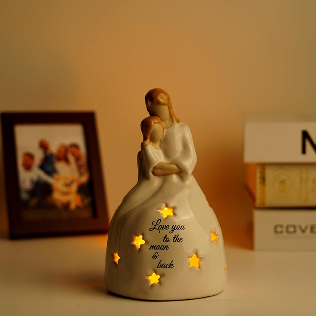 Mother and Daughter Candleholder Statue with Flickering LED