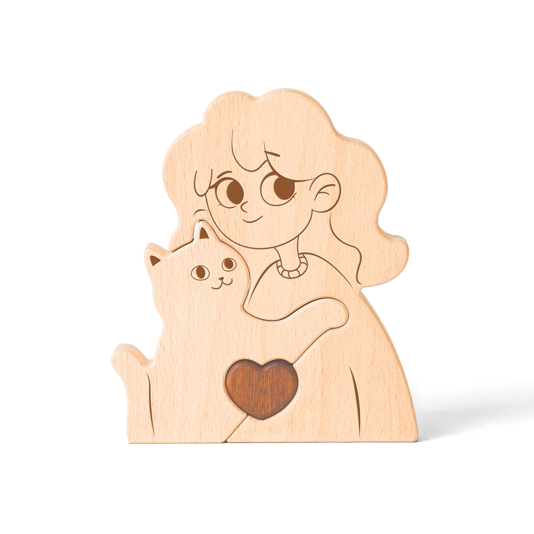 Wooden Cat Hug Figurine – Heartfelt Gift for Cat Lovers